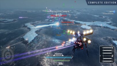 Fast-paced aerial combat: Project Nimbus: Complete Edition offers fast-paced aerial combat, with players controlling powerful Battle Frames that can fly at high speeds and engage in intense dogfights with other Battle Frames, tanks, and aircraft.