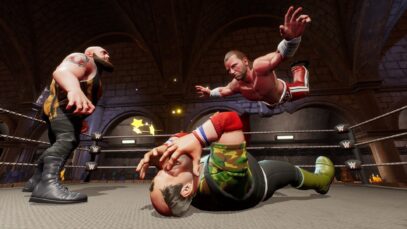 Cartoonish, Over-the-Top Graphics: The game features a distinctive art style that is reminiscent of classic Saturday morning cartoons. Wrestlers are exaggerated, with oversized heads and muscles, and the arenas are colorful and vibrant.